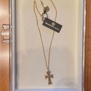 VIRGINS SAINTS & ANGELS VSA Retablo Cross Charm Gold Necklace 18” Chain NWT